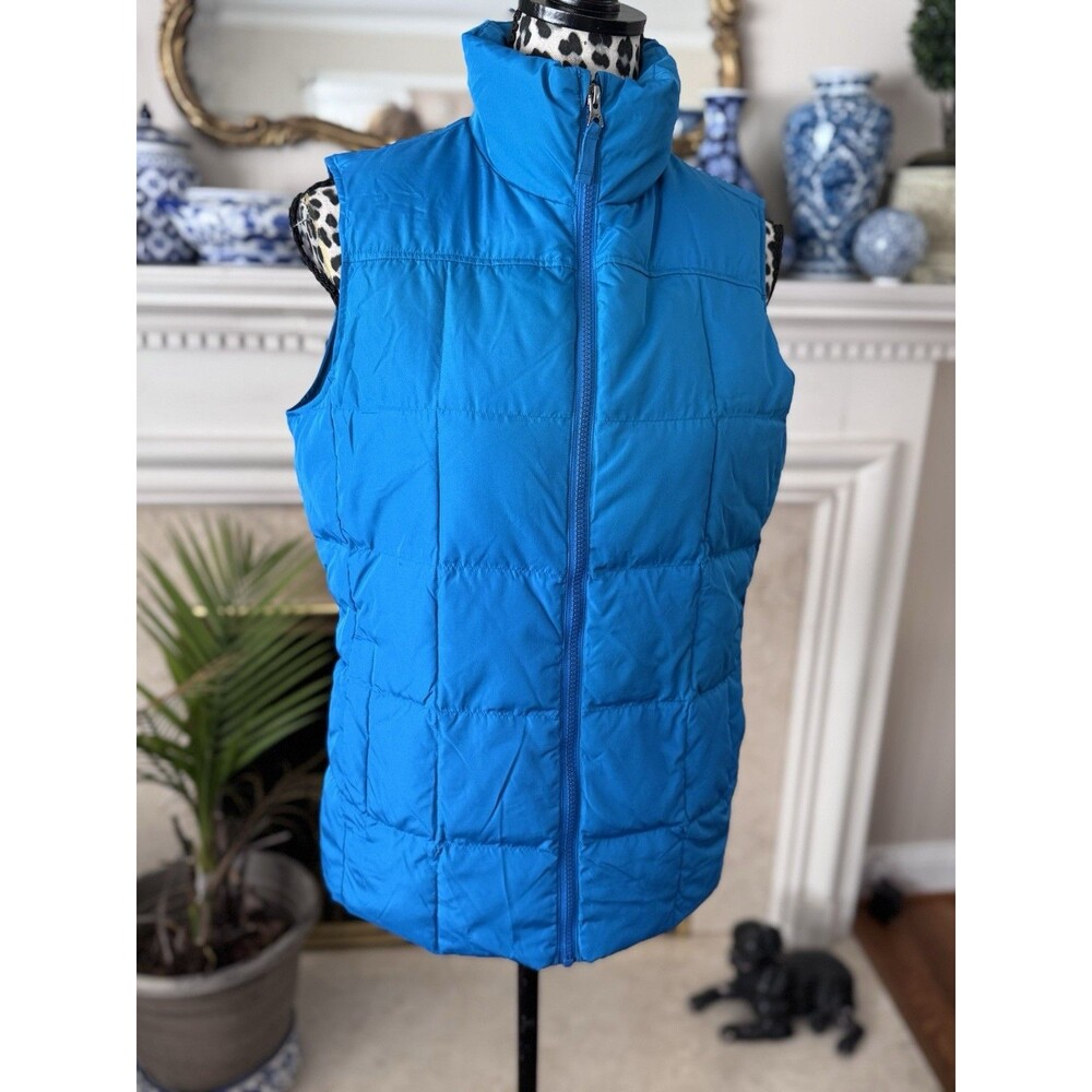 NEW Lands’ End Women’s Size S Blue Down Puffer Vest Full Zip Snap Pocket